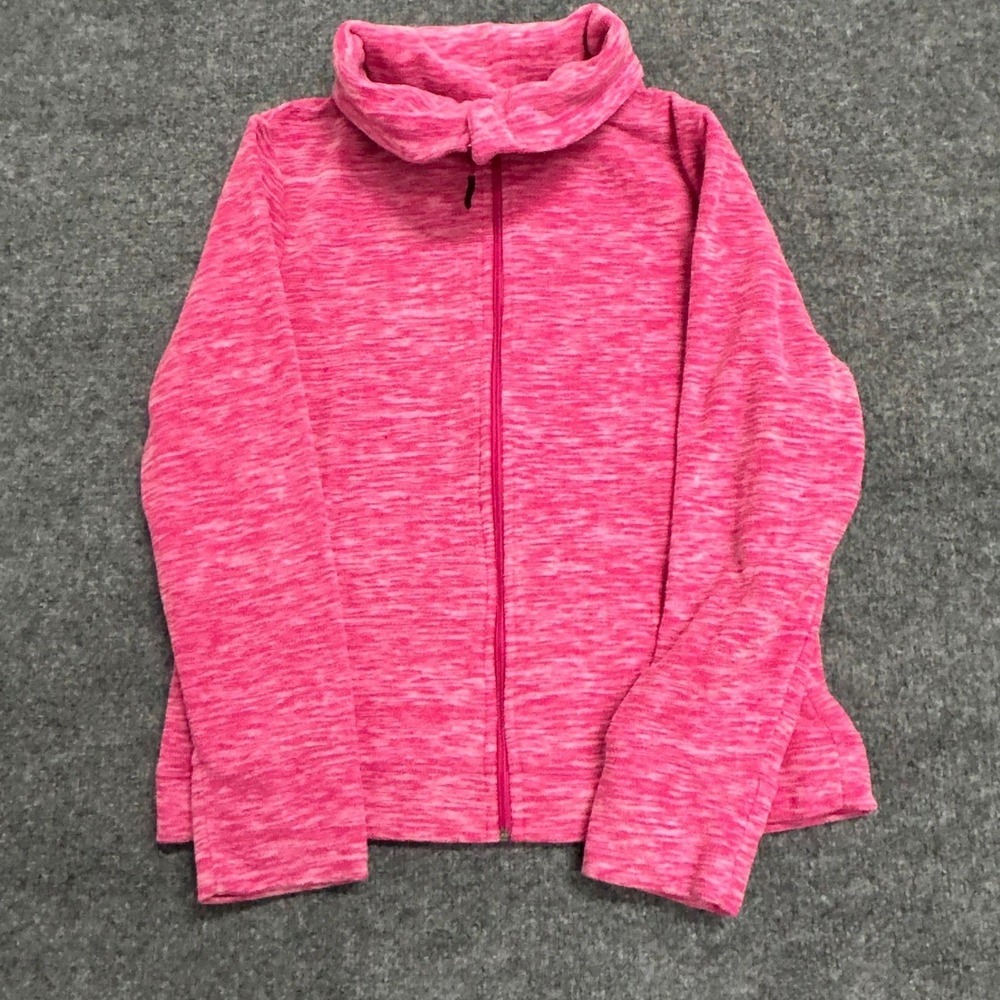 Calvin Klein Fleece Jacket Womens Medium Pink Space Dye Cowl Neck Full Zip Soft